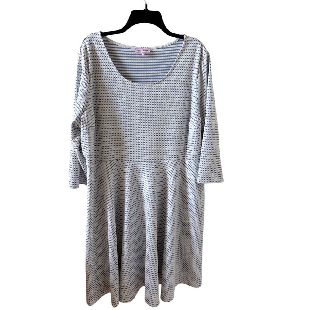 Molly &  Isadora  Blue and White Stretch Fit & Flare Textured Knit Dress size 3X